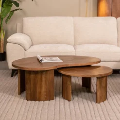 Organische Salontafel Timon Mangohout, Set van 2 stuks