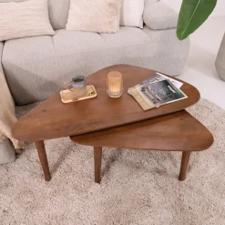 Organische Salontafel Yaden Mangohout, Set van 2 stuks