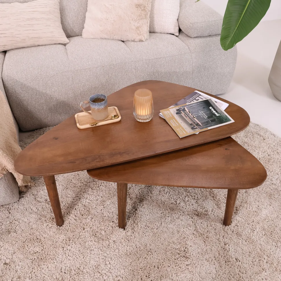 Organische Salontafel Yaden Mangohout, Set van 2 stuks