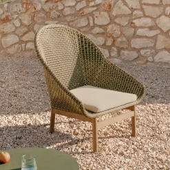 Outdoor Fauteuil Olbia Met hoge rug, Rattan en Teakhout