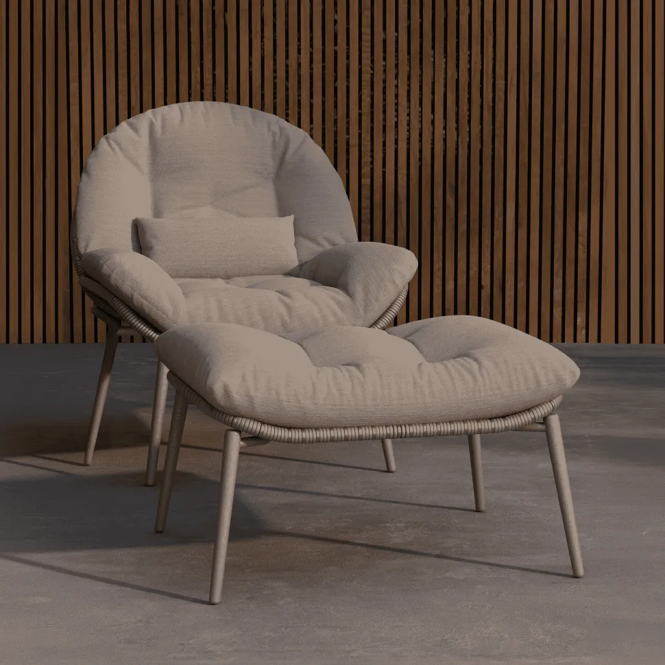 Outdoor Loungestoel Laurissa Met hocker, kleur Beige