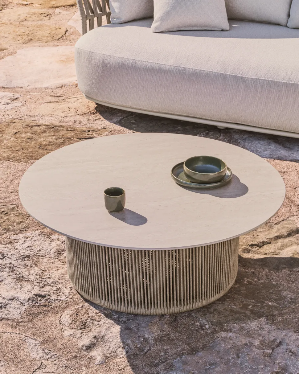 Outdoor Salontafel Orosei Gesinterde steen en touw, 90cm