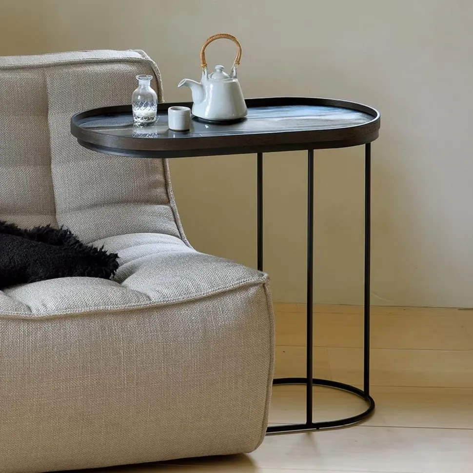 Ovale Bijzettafel Tray Gelakt Hout, 69 x 33cm