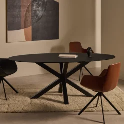 Ovale Eettafel Argo Matzwart Glas, 200 x 100cm