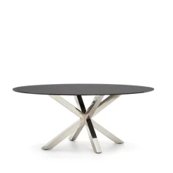 Ovale Eettafel Argo Matzwart Glas, 200 x 100cm