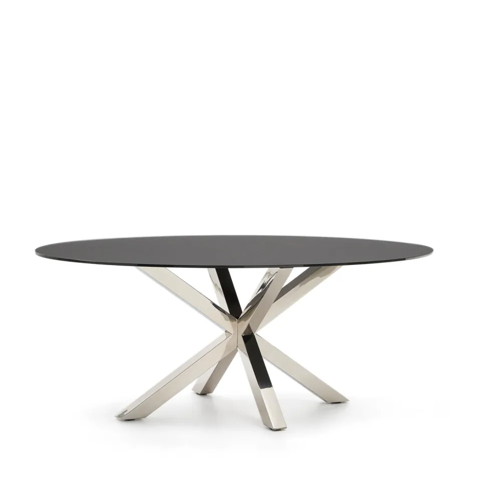 Ovale Eettafel Argo Matzwart Glas, 200 x 100cm