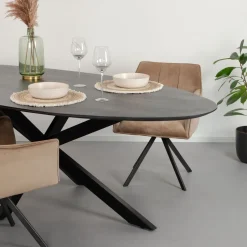Ovale Eettafel Coco Mangohout en staal, kleur Zwart