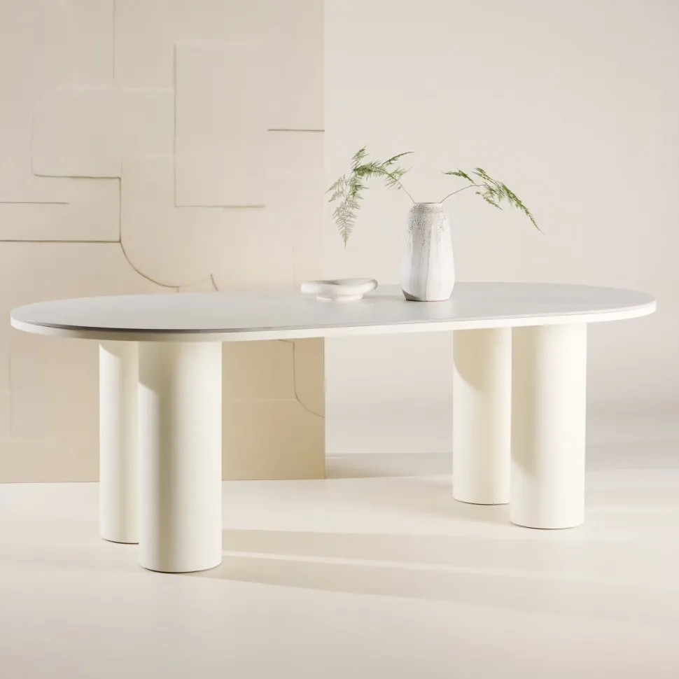 Ovale Eettafel Jossie MDF 220 x 110cm, kleur Wit