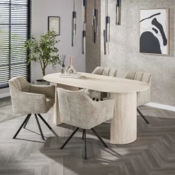 Ovale Eettafel Laycie Keramiek in Travertin-look, 180 x 90cm