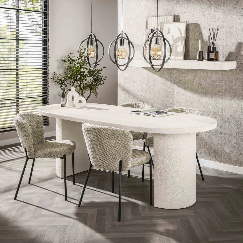 Ovale Eettafel Macie Marmercomposiet, 215 x 90cm