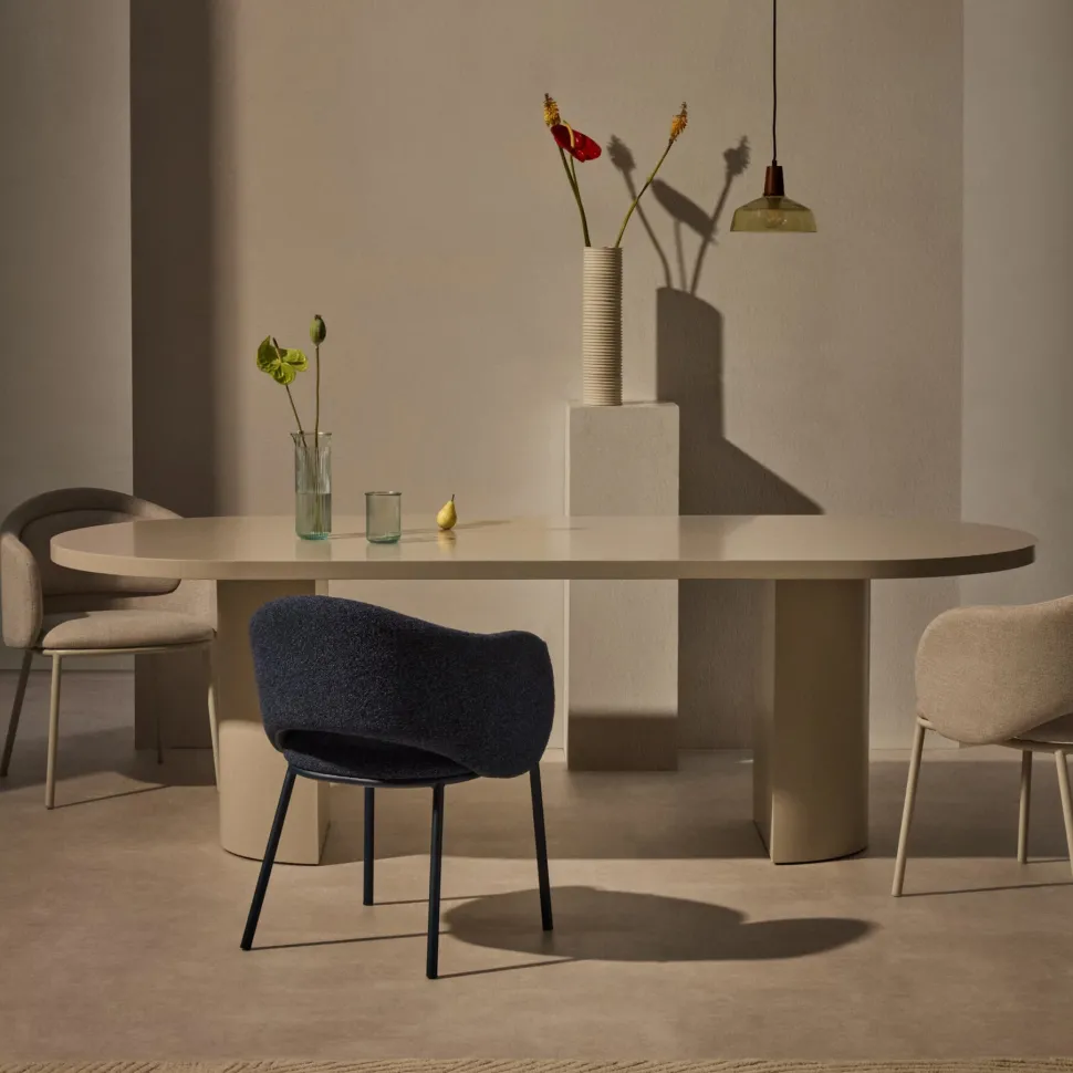 Ovale Eettafel Nealy MDF, kleur Ecru