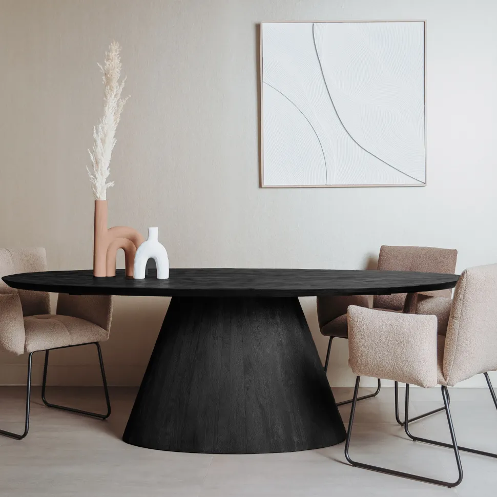 Ovale Eettafel Premana Mangohout, kleur Zwart