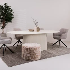Ovale Eettafel Puck Mangohout, 230 x 110cm, kleur Ivoor