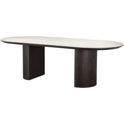 Ovale Eettafel Ritz Travertin en eiken, 240 x 110cm
