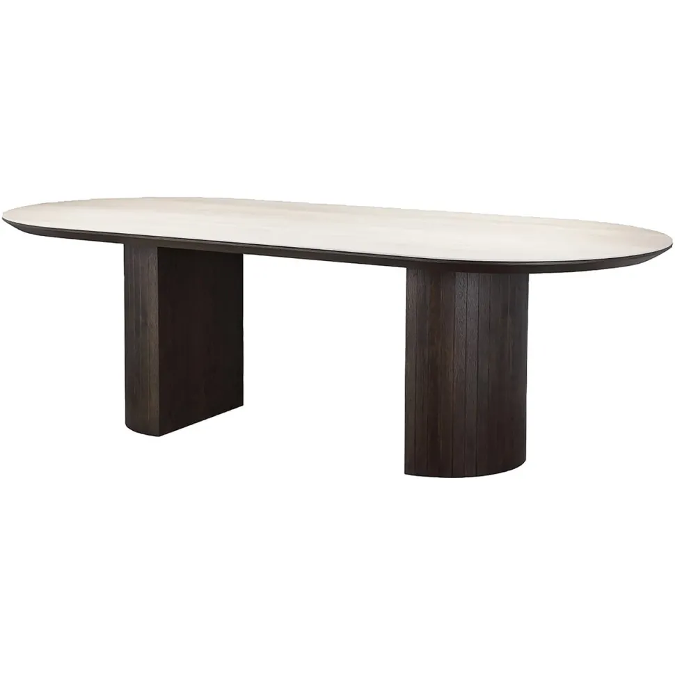 Ovale Eettafel Ritz Travertin en eiken, 240 x 110cm