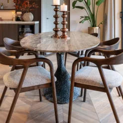 Ovale Eettafel Russo Travertin en brass, 235 x 110cm