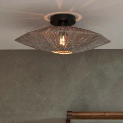 Plafondlamp Panama Raffia, kleur Grijs