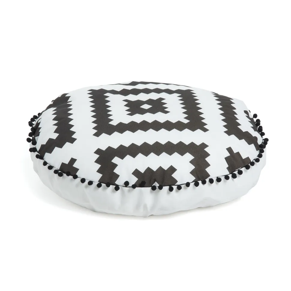 Poef Ethnie 60cm, kleur Wit/zwart