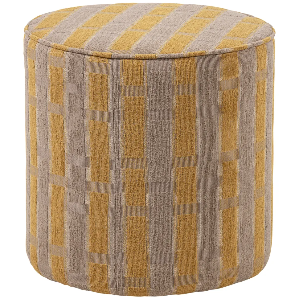 Poef Sarli 46cm hoog, Chenille, kleur Taupe/Geel