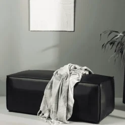 Poef Zorina Lederlook, kleur Zwart