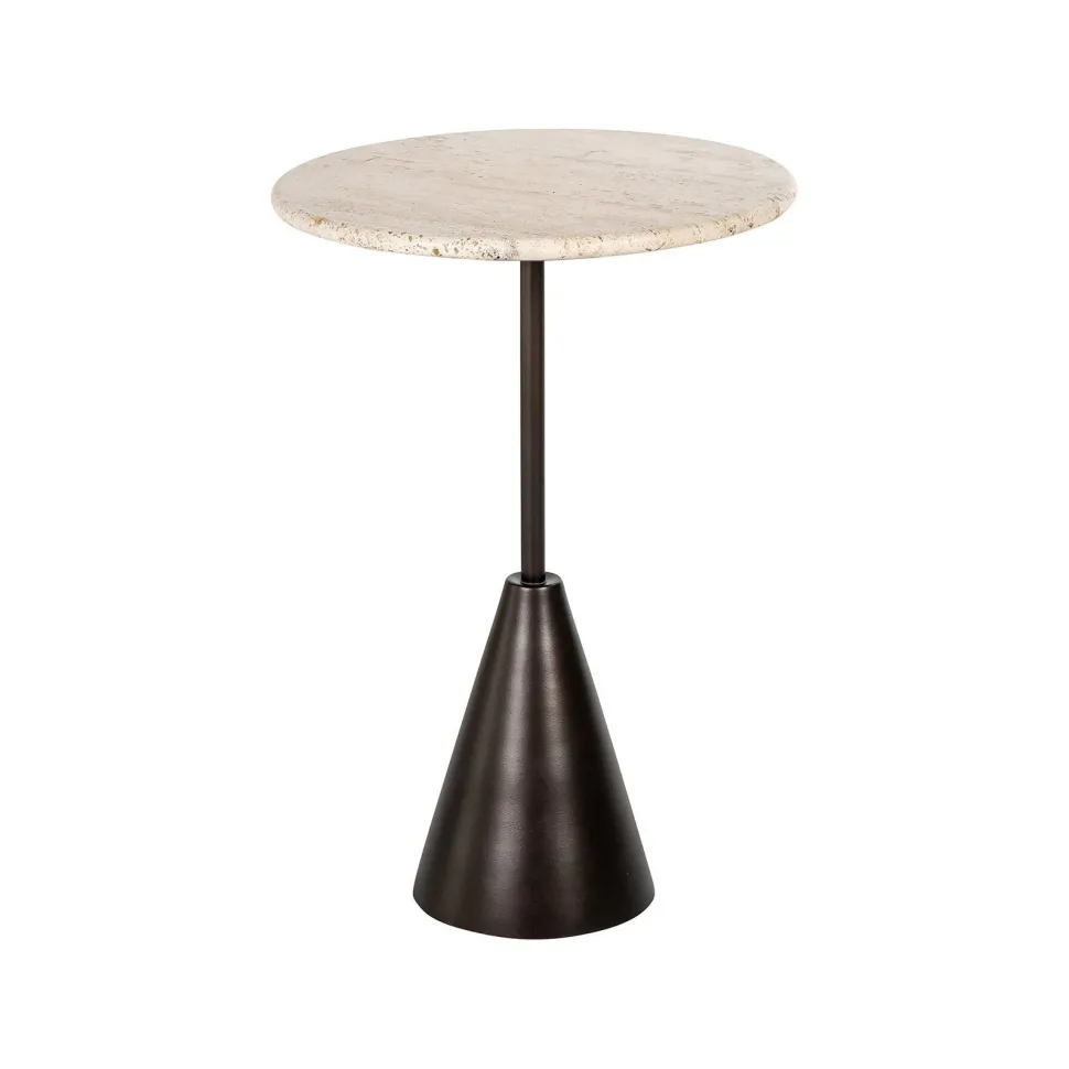Ronde Bijzettafel Avalon Travertin, 39cm, kleur Brons