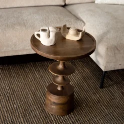 Ronde Bijzettafel Cath Mangohout, 46cm, kleur Walnoot