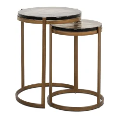 Ronde Bijzettafel Cleo Gegoten glas en ijzer, Set van 2 stuks