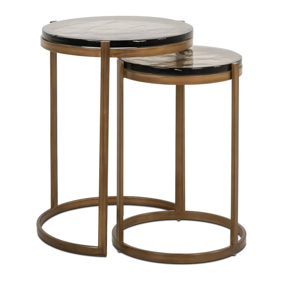 Ronde Bijzettafel Cleo Gegoten glas en ijzer, Set van 2 stuks