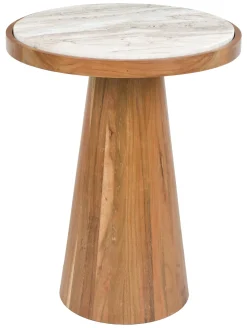 Ronde Bijzettafel Dejuan Marmer en acaciahout, 40cm