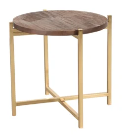 Ronde Bijzettafel Dox Mangohout en goud metaal, 40cm