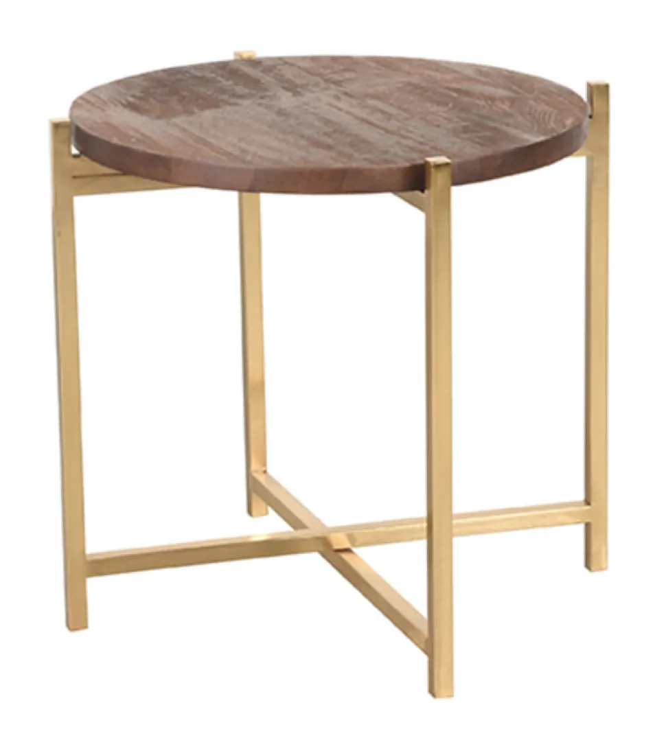 Ronde Bijzettafel Dox Mangohout en goud metaal, 40cm