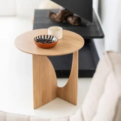 Ronde Bijzettafel Geometric Gevernist Hout, 51cm