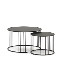 Ronde Bijzettafel Hadar Set van 2 stuks, Mat glas, kleur Zwart