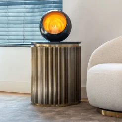 Ronde Bijzettafel Ironville Ø 50cm, kleur goud / zwart marmer