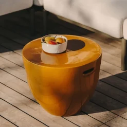 Ronde Bijzettafel Mesquida Cement, 46cm, kleur Mosterdgeel