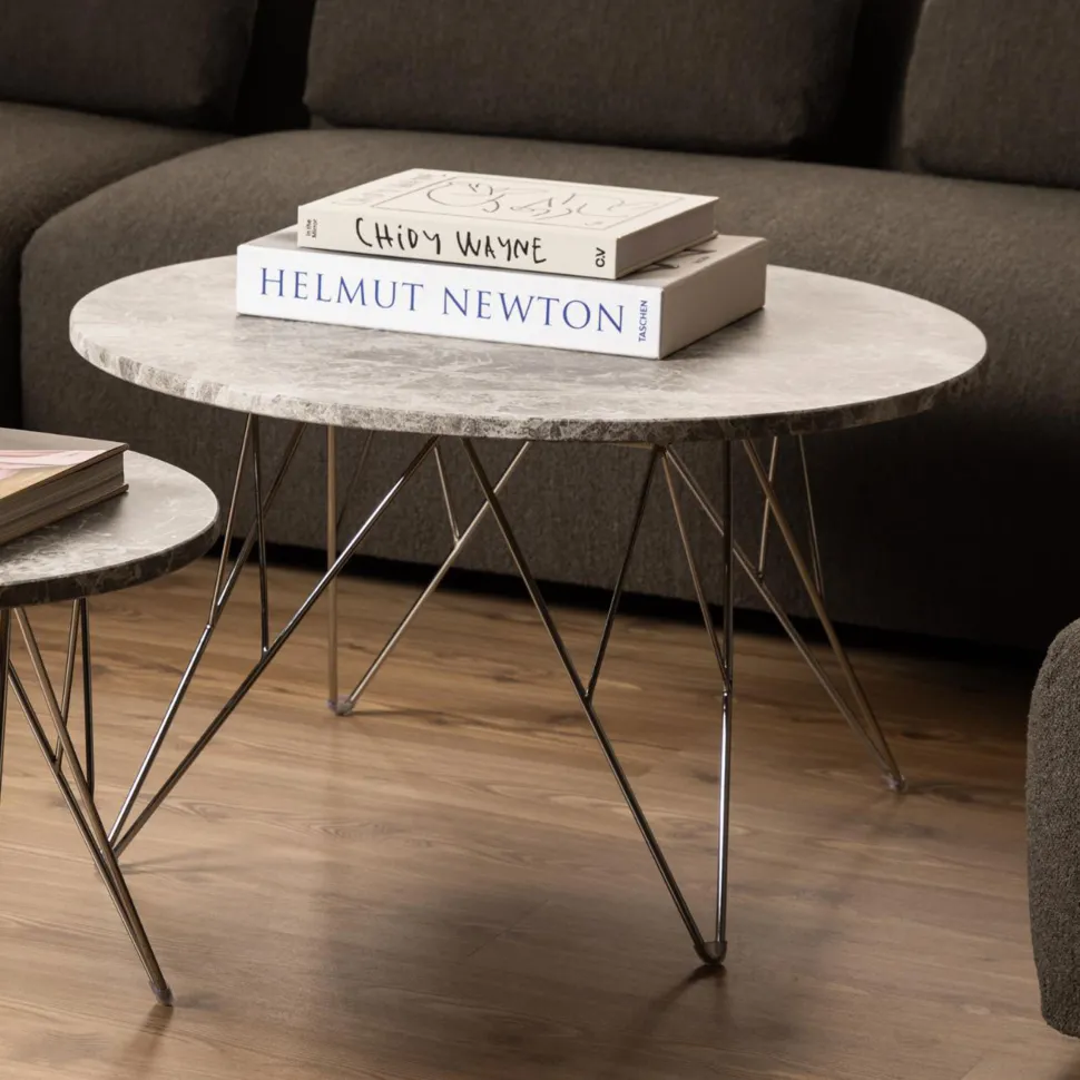 Ronde Bijzettafel Nadia Marmer, kleur Grijs/Bruin