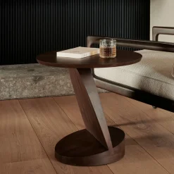 Ronde Bijzettafel Oblic Gevernist Teakhout, 52cm