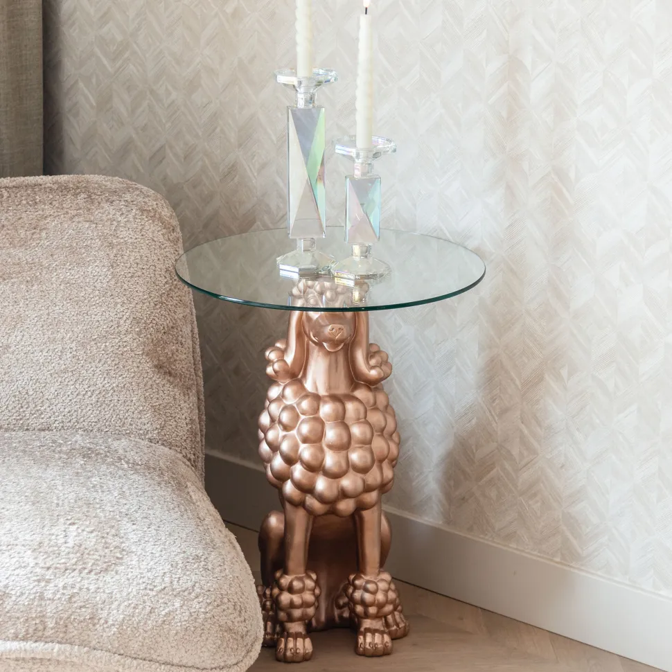 Ronde Bijzettafel Poodle Glas, 48cm