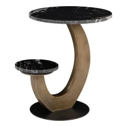 Ronde Bijzettafel Tibby Marmer en brushed gold, Met 2 bladen