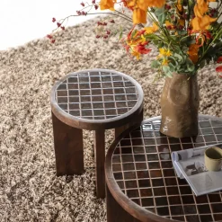 Ronde Bijzettafel TiledUp Keramiek en mangohout, 40cm