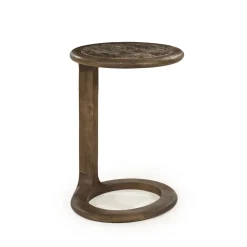 Ronde Bijzettafel Vito Marmer en Mangohout, 43 x 37cm