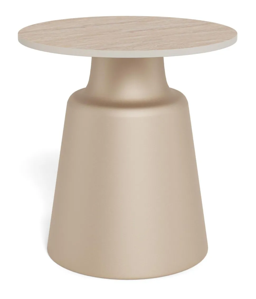 Ronde Bijzettafel Waleed Keramiek in travertinlook, 45cm, kleur Beige