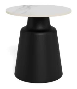 Ronde Bijzettafel Waleed Keramiek, 45cm, kleur Wit/Zwart