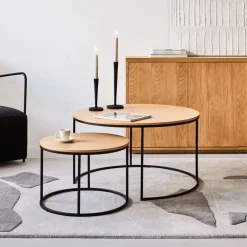 Ronde Bijzettafel Yoana Eikenhout, Set van 2 stuks