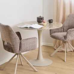 Ronde Bistrotafel Tempest Keramiek met marmerlook, 90cm, kleur Bruin/Grijs