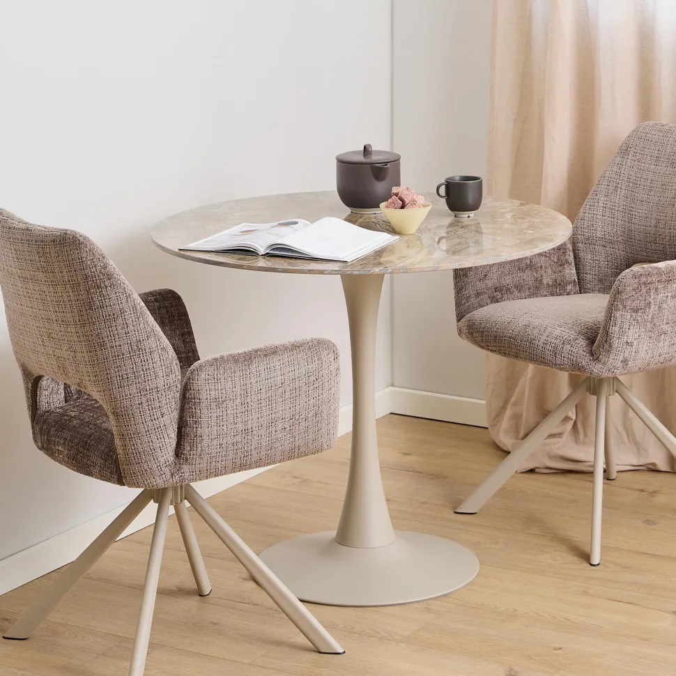 Ronde Bistrotafel Tempest Keramiek met marmerlook, 90cm, kleur Bruin/Grijs