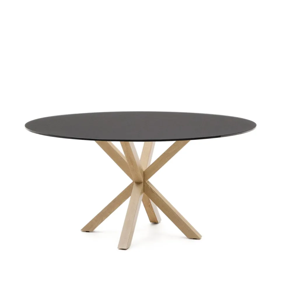 Ronde Eettafel Argo Glas en houtlook, kleur Zwart