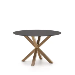 Ronde Eettafel Argo Glas en houtlook, kleur Zwart