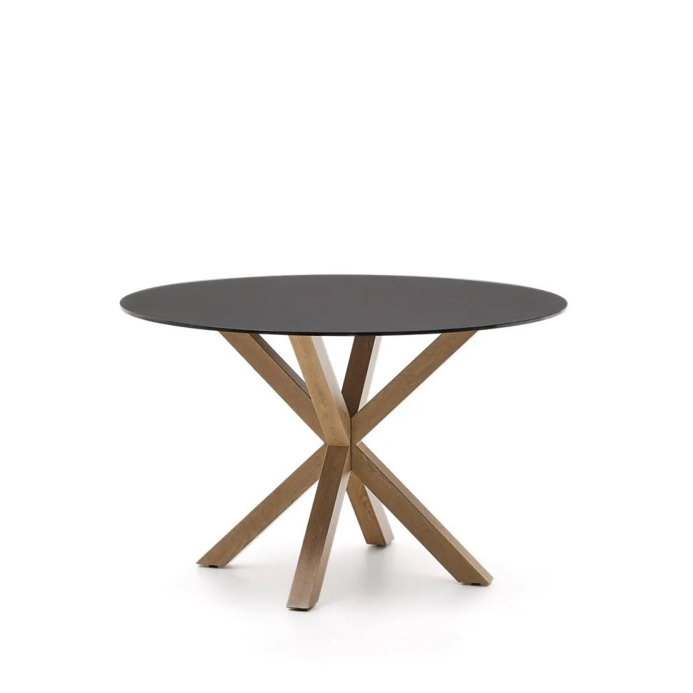 Ronde Eettafel Argo Glas en houtlook, kleur Zwart
