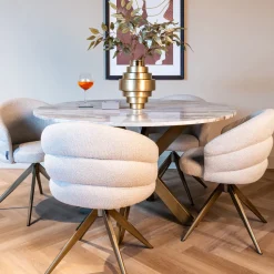 Ronde Eettafel Bottega Marmer en brass, 140cm